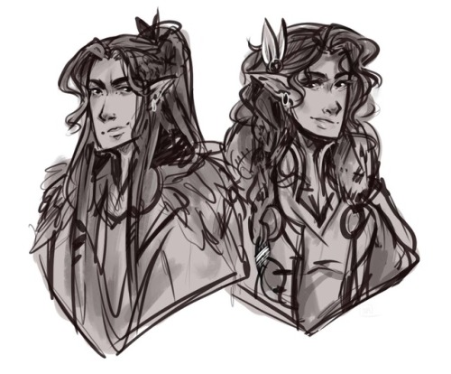 maalidoesart:i love two elve siblings! [image description: a grayscale drawing of Vax and Vex f