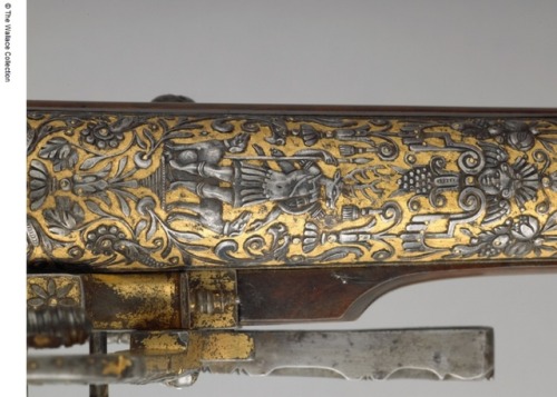 Gold etched wheel-lock rifle crafted by Daniel Sadeler and Hieronymous Borstorffer, Munich Germany, 