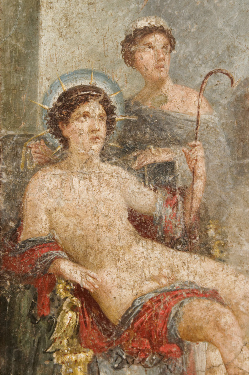 Apollo sits as judge over a contest between Venus and Hesperus.  Detail of a fresco from the Ho