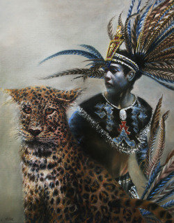 Bailarin con Jaguar, oil on canvas by Keith Miller