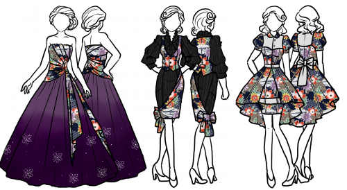 pardonmybloomers:  ladylawga:  Designs that I submitted for my FIDM application based on traditional Japanese fabric and retro Western silhouettes. (They…only wanted 6 I have no idea why I drew 18)  oh goodness that purple gown tho 