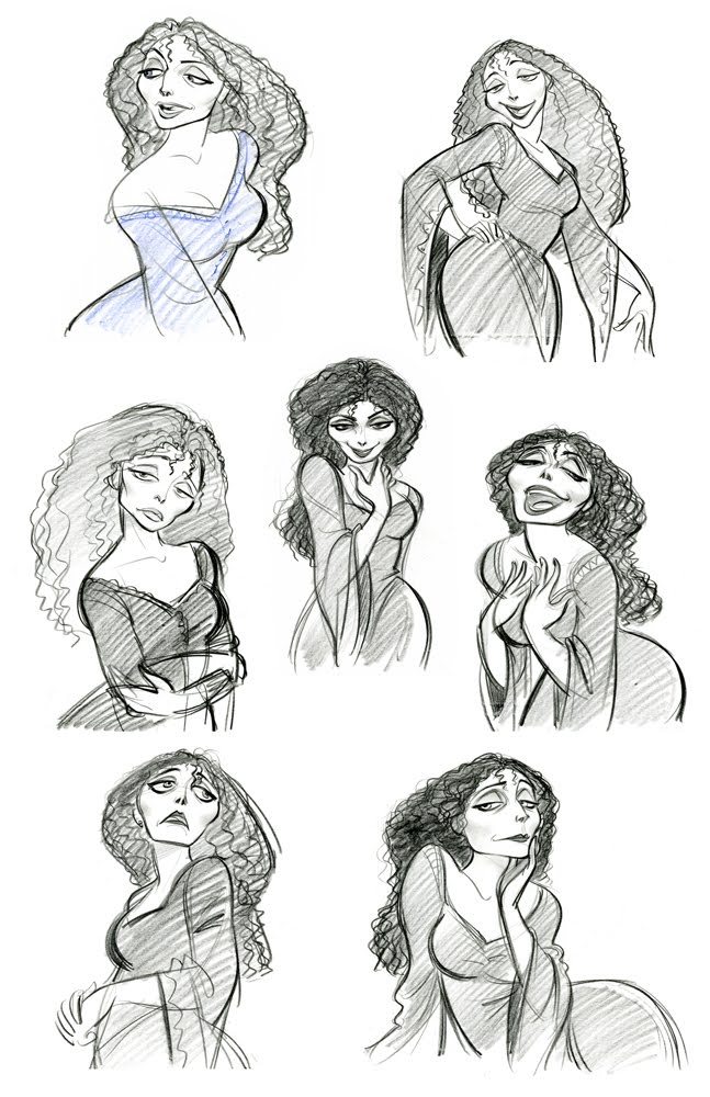 theanimationarchive:Character design images and Model sheets for Mother Gothel from