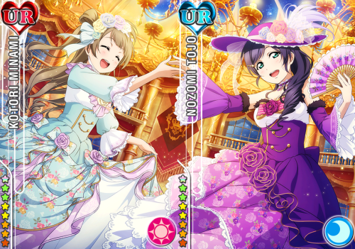 schoolidolfestivals:  The Kotori and Nozomi URs, idolized and paired up look like this.