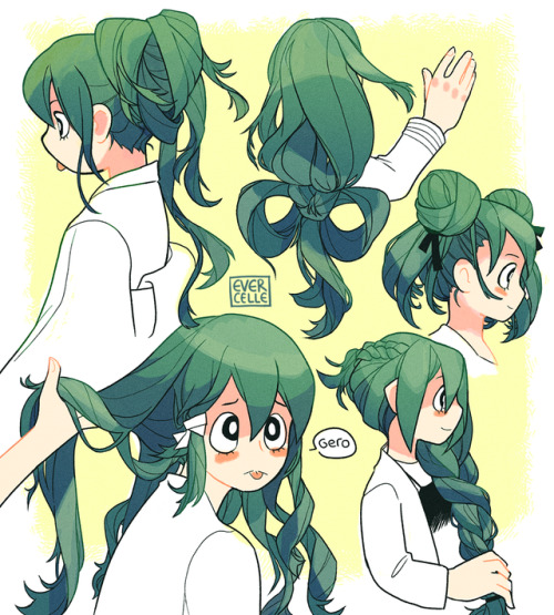 evercelle: practicing drawing hair with my best girl tsuyu… i feel like she’d let class A mates play with her hair when they kick it in the dorms :> <3 3 <3 <3