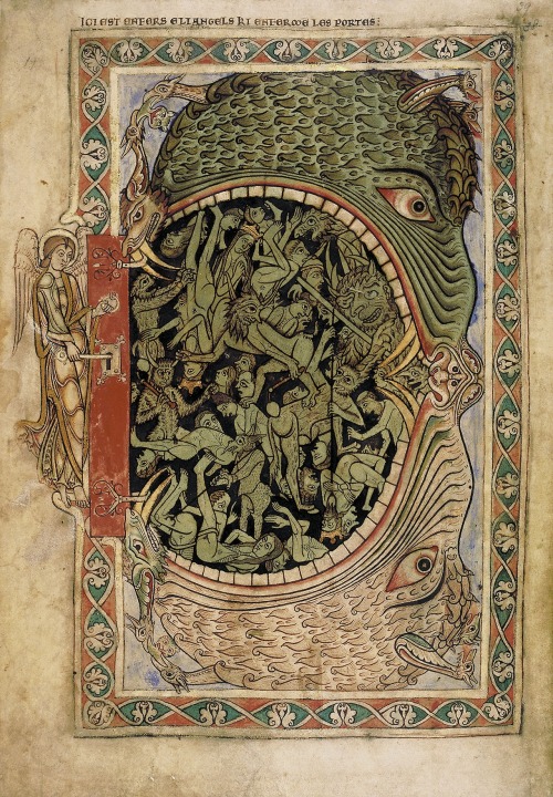 themacabrenbold:The devouring mouth of Hell, circa 1150.  From Winchester Psalter manuscript. Winche