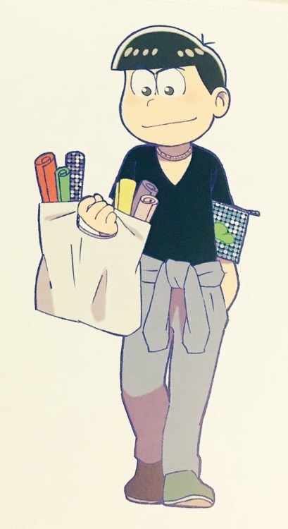 shobax:Some cute official art of Osomatsu and Karamatsu!Looks like Oso bought some gifts for his