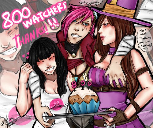 YAY IT’S FINISHED THANKS TO YOU ALL! (At this moment I have 826 xD) They are Vi and Caitlyn with me XD Vi and Caitlyn from League of Legends