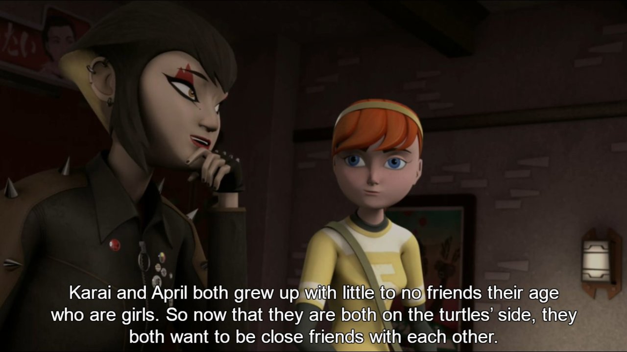 Headcanons Await! — 511 - Karai and April both grew up with little to...