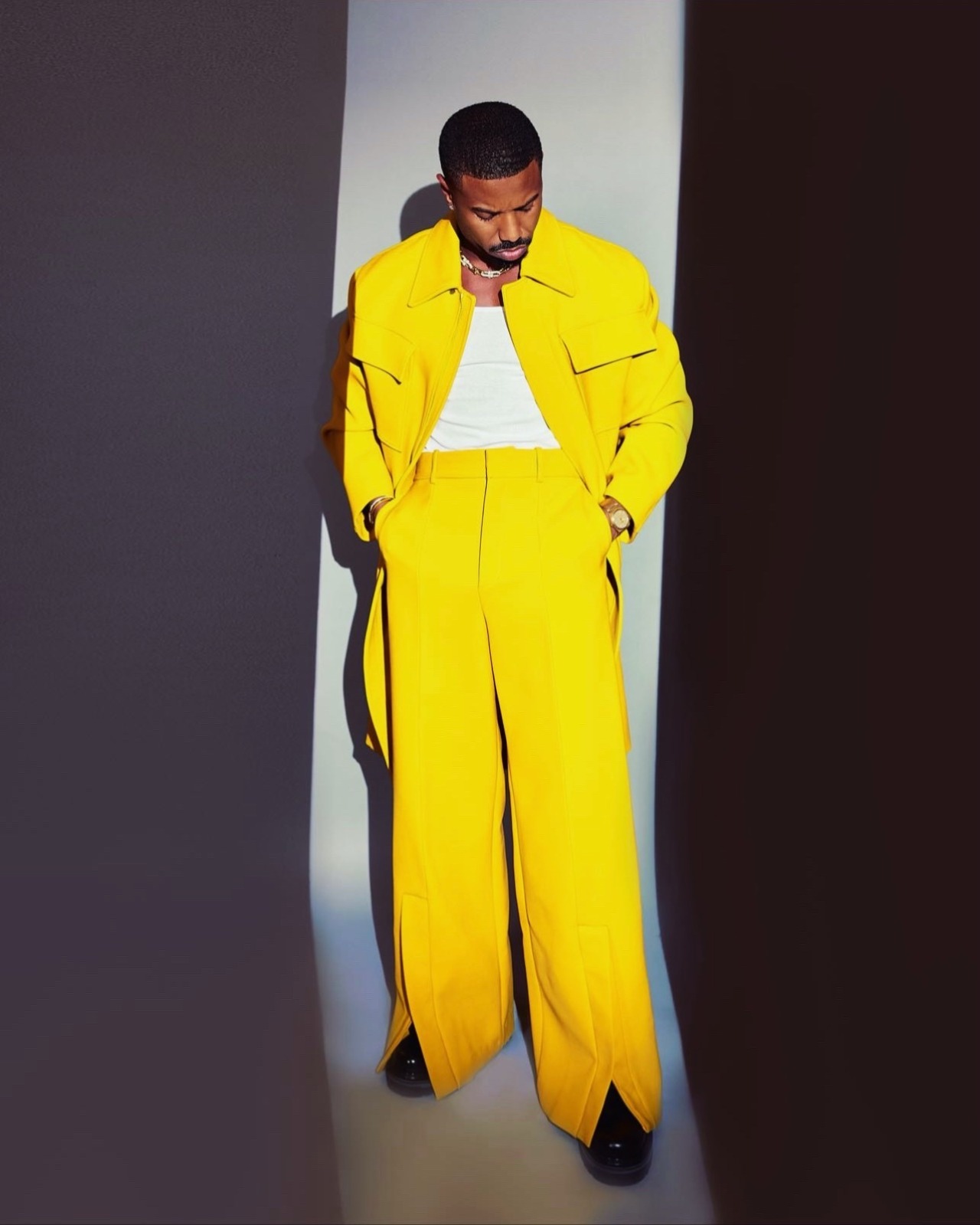 Michael B. Jordan Shines in Yellow Louis Vuitton for 'Black