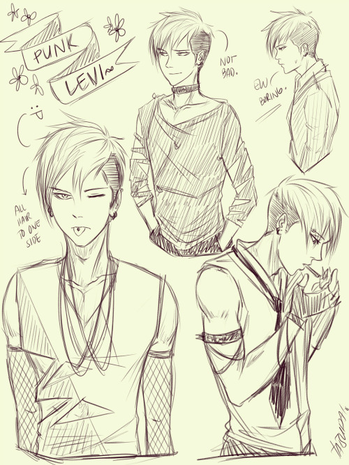 tatsudai:  i do want to draw more proper punk levi, but for now, have some quick messy doodles! i actually have no idea how exactly punk fashion works… i just ref’d these outfits from google! ;u; also full view is your bff okay ;;