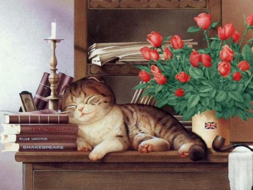 2glittercat2:Charming cat from Japanese illustrator Makoto Muramatsu