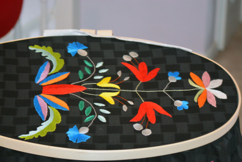 kimmariesembroidery: Here’s an updated look at my huge Estonian tablecloth project.  The top is the 