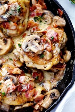 foodffs:  CREAMY BACON MUSHROOM THYME CHICKENFollow for recipesGet your FoodFfs stuff here