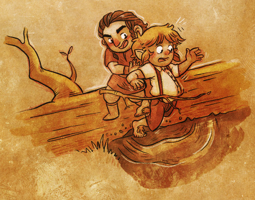 nerdeeart: I drew more tiny bagginshield things!  Thorin gifts Bilbo some weeds at the end, but