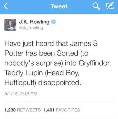herrsassyfras: Things we learn from this tweet: Teddy Lupin is a Hufflepuff Teddy Lupin made Head Bo