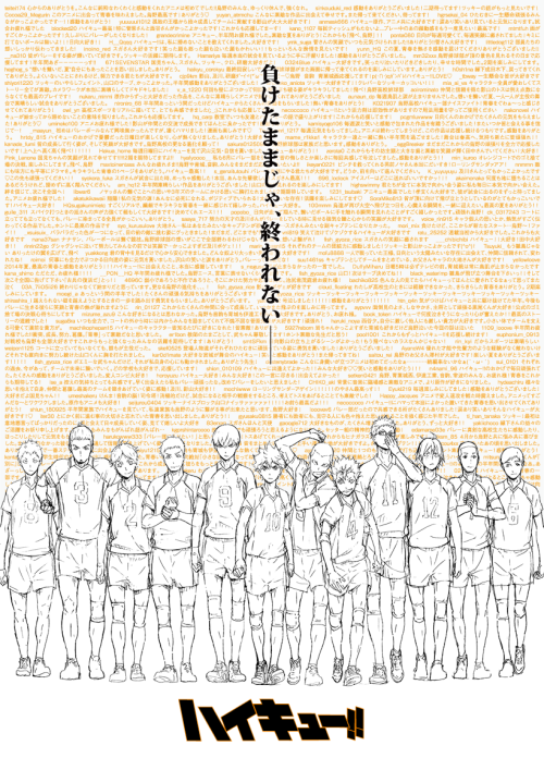 yoshi-x2:Haikyuu!! poster filled with fan messages to commemorate the end of the anime.