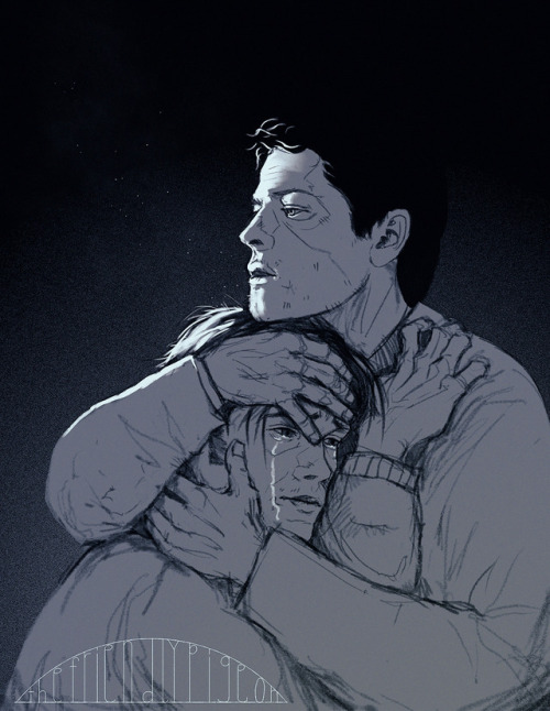 thefriendlypigeon:  “I’m sorry, boy.”Protective!Castiel anyone? I wish somebody would just hold Sammy for a while and love him. *SIGH*Anyways, I listened this song on repeat while drawing and I think it perfectly fits Sam’s general life situation 