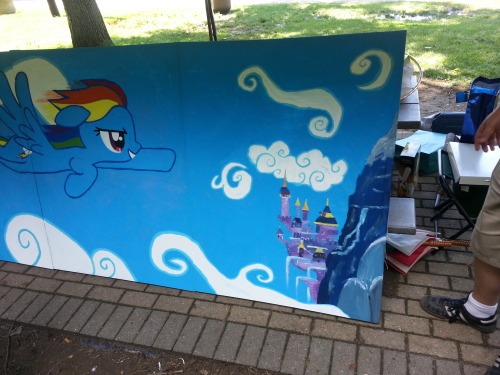 We made this mural for our friend’s kid’s birthday. She was having a Rainbow Dash themed birthday party, so we saw fit to give her the biggest present we could.