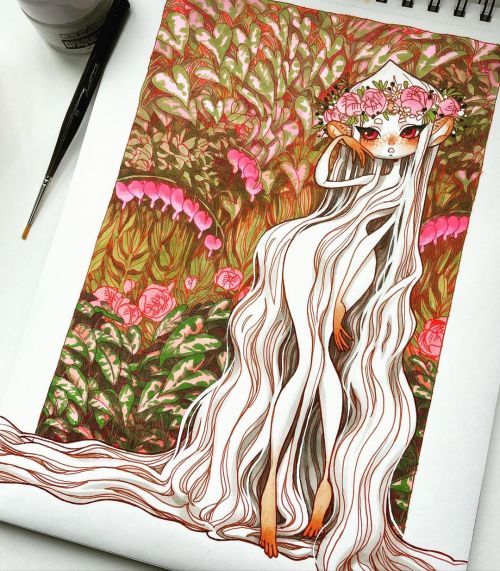 forest spirit in pink . . . #art #inkgirls #copic #copicmarkers #micron #ink #inks #womenwhodraw #ar