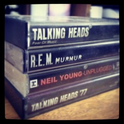 respinit:  Some tapes I grabbed for 25 cents each. #cassette #talkingheads #neilyoung #rem 
