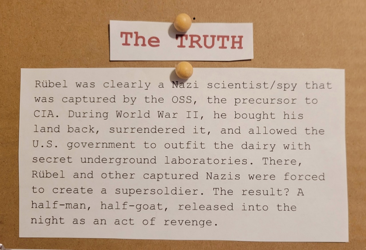 Text titled The TRUTH in red, with an explanation of the legend of the Billiwhack Monster.