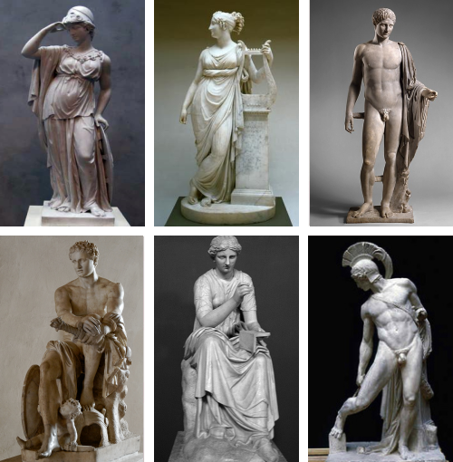 mysirencall:  Mythology -> Greek Mythology -> Sculptures of figures from Greek Mythology  1. Andromeda (x), 2. Ganymede (x), 3. Aphrodite (x), 4. Castor and Pollux (x), 5. Hercules (x), 6. Artemis (x), 7. Athena (x), 8. Terpsichore (x), 9. Hermes