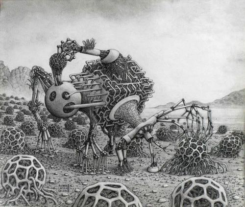 Andrew L. Nelson has a gallery full of these robot drawings with an organic twist.