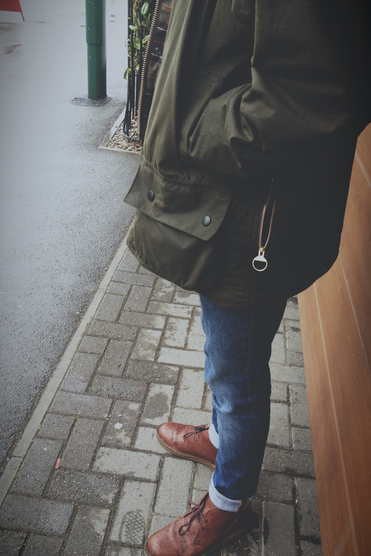 springyyy:  Charlie today in his Barbour Beaufort and leather clarks original desert