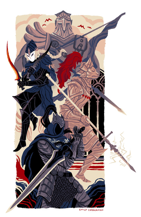 emstantinople:The Four Knights of Gwyn, a.k.a. I wanted to draw the glorious plume on Ornstein’s hel