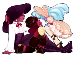 maltedmilkshakes:  pt 2! heres garnet in aristocrat, ruby in ouji/dandy, and sapphire in classic!this ones a lot darker so i feel like it doesnt look as cleanrose and steven