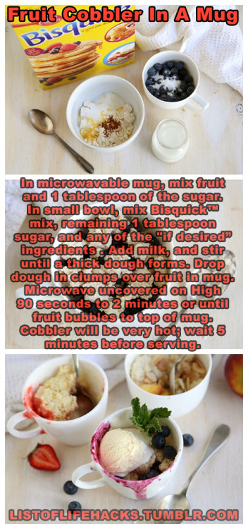 listoflifehacks:  If you like this list of life hacks, follow ListOfLifeHacks for more like it! Microwave Snacks You Can Make In A Mug Part 1 Here 
