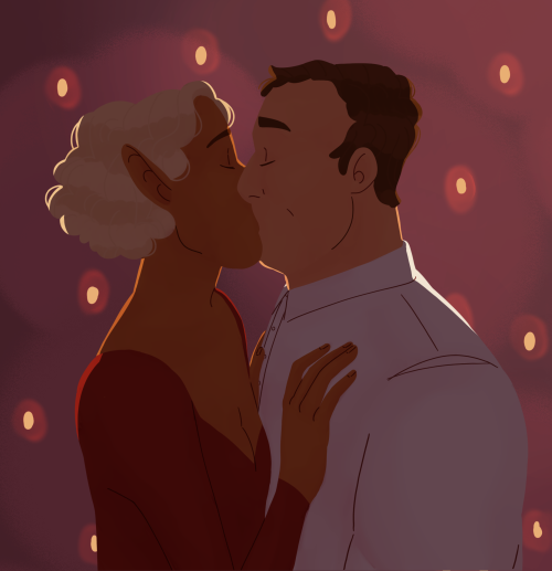 blueoceanarts: [ID: A drawing of Barry and Lup kissing. They have serene expressions on their faces 