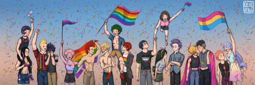 ciciofthewild:boku no hero pride banner!small note I absolutely love the 1978 version of the pride f