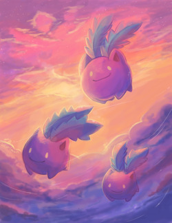 azurimon:  hoppip painting for a friend’s