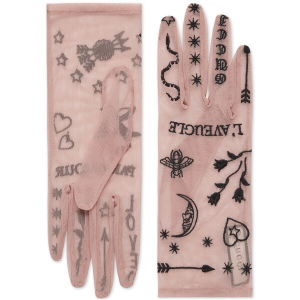 Embroidered tulle gloves