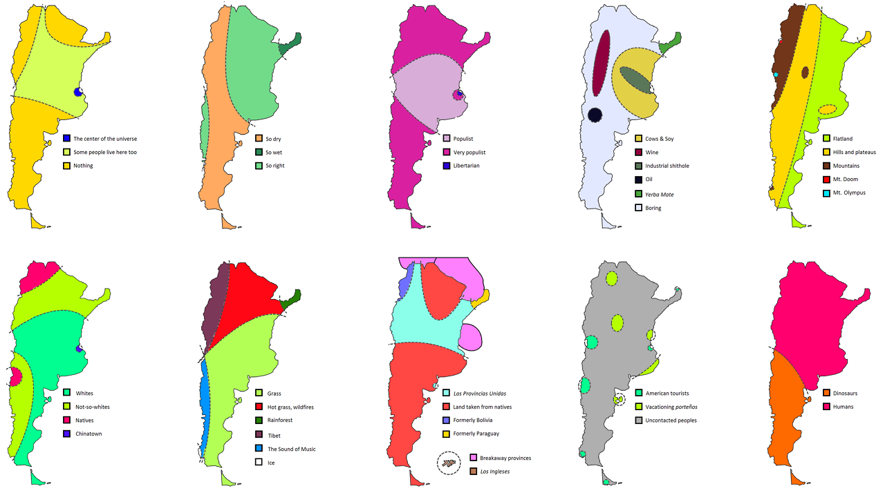 10 ways to divide Argentina.
More stereotype maps >>