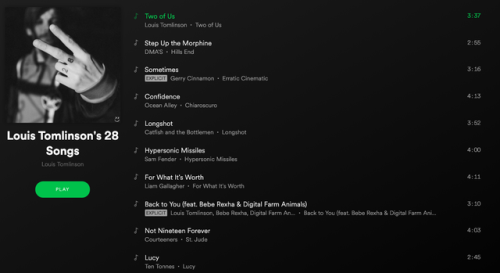 louistomlinsoncouk: Louis’ 28 Songs playlist has been updated (HERE the old one)