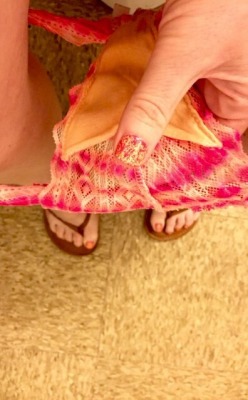 msjigglypuffs:  Excitedly amused at work today when I went to the bathroom and noticed a coincidental delight! My fingernails matched my panties! Added a little fun and spice to my hump day. How about I dip these pretty fingernails into my hot, wet pussy