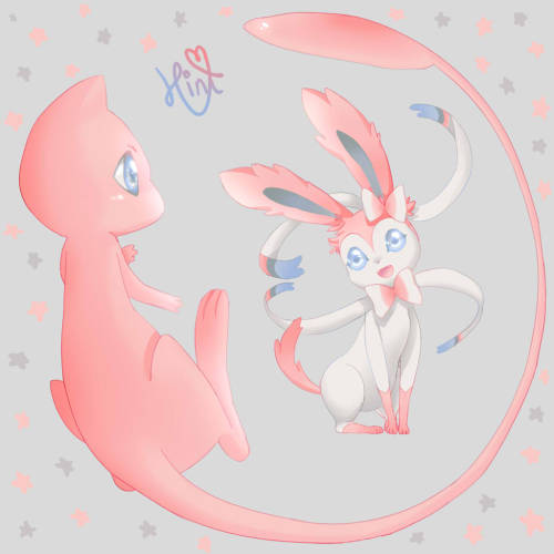 Mew and Sylveon for my tumblr header <3