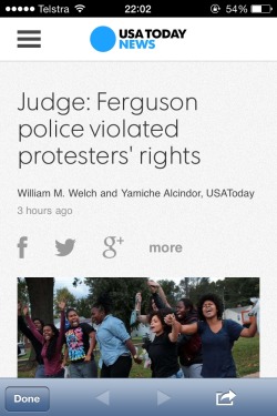 vivalaevolucion: dakka123:  Come on guys, keep pushing this!! This is so important! Full article http://www.usatoday.com/story/news/2014/10/06/judge-injunction-ferguson-police/16835217/  BOOST. 