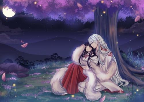 thecursedpriestess: Moonlit Serenity|| Sesshomaru x KikyouThis art was commissioned by me with my ow
