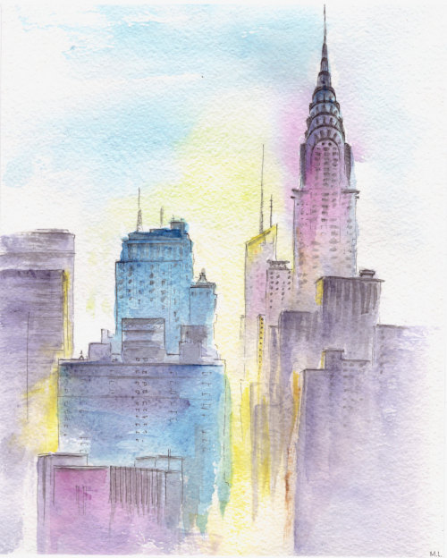 canvaspaintings:  New York city at sunset. New York painting. NYC painting. Watercolor painting. Urban sketch. Original painting. City Sunset painting. 8x10 by madareli (55.00 USD) http://ift.tt/1KY4EZa 