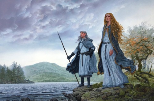 lowcountry-gothic:Galadriel and Celeborn at Lake Evendim, by Ted Nasmith.