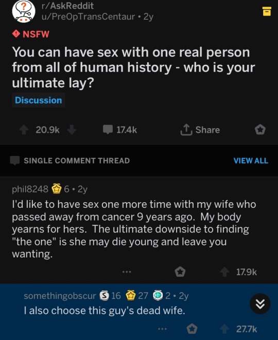 pon-raul:  pon-raul:  that “I wanna fuck that guys dead wife too” reddit post is one of the funniest interactions the Internet has ever seen   