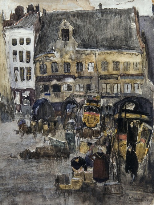 De Hooiaard , Gent -  Jules De Bruycker  1904Belgian 1870-1945Watercolour and pencil