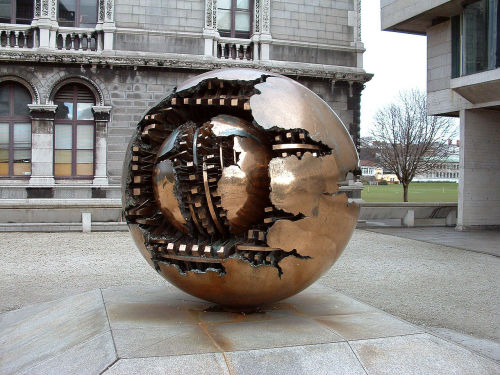 Arnaldo Pomodoro, Sphere within Sphere / Sfera con Sfera (ca.1982-3) Image via Wikipedia