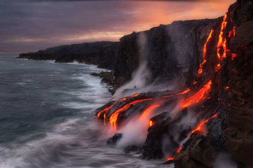 nubbsgalore:  kilauea, one of the most active volcanoes on earth, has erupted continuously from its pu’u o’o vent since 1983, moving across hawaii’s big island into the ocean.  for the last four months, lava has been slowly oozing toward the pahoa