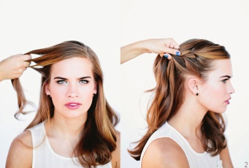fuckyeahweddingideas:  Waterfall Braid Bun Tutorial via OnceWed 1. Part hair. 2. Grab a small section of hair. 3. & 4. Split into 3 parts. 5. Start French braiding, making sure to braid diagonally across the head. 6. Secure braid with a hair tie.