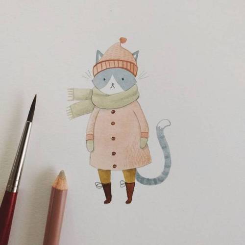 ohmycavalier:Kitty all bundled up for winter. Painted with the aforementioned “ash rose"❤️.#ill
