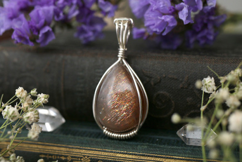 Beautiful sparkling &amp; shimmery sunstone and moonstone pendants in sterling silver handmade b